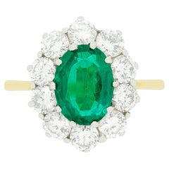 1.31ct Emerald and Diamond Cluster Ring, c.1980s