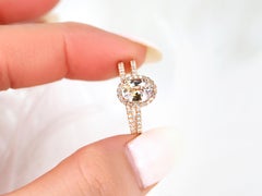 1.31ct Federella 14kt Peach Champagne Sapphire Diamonds Oval Halo Bridal Set