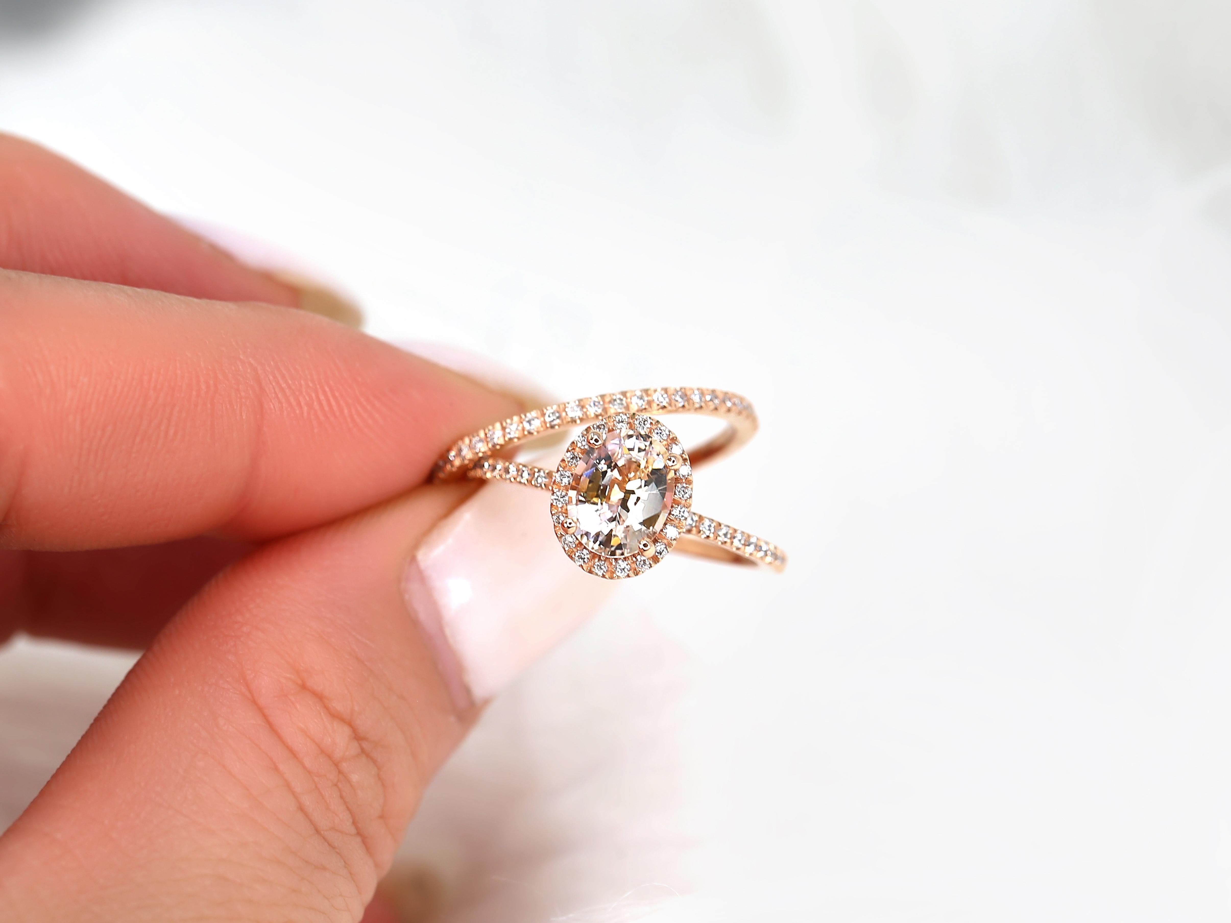 Art Deco 1.31ct Federella 14kt Peach Champagne Sapphire Diamonds Oval Halo Bridal Set For Sale