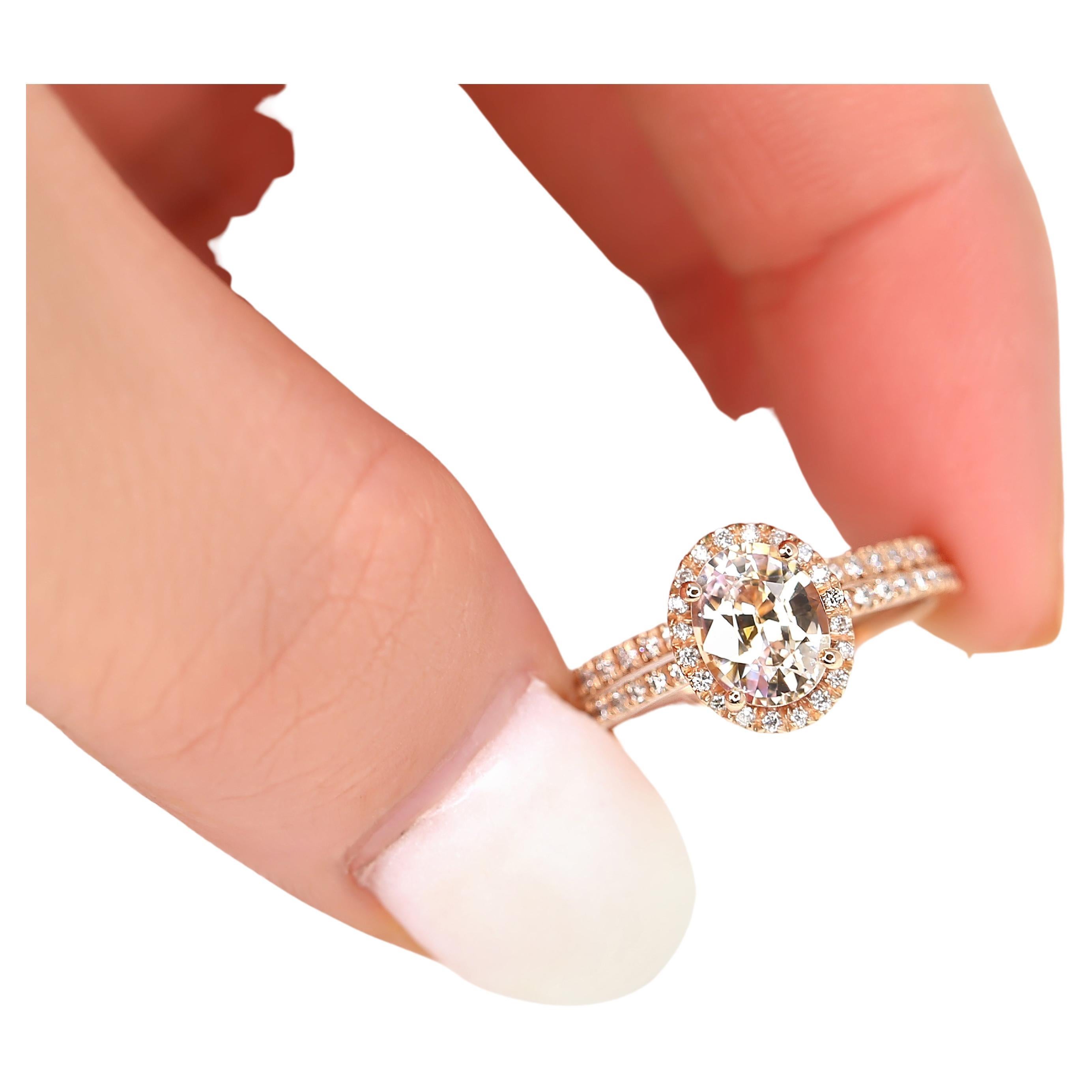 1.31ct Federella 14kt Peach Champagne Sapphire Diamonds Oval Halo Bridal Set For Sale