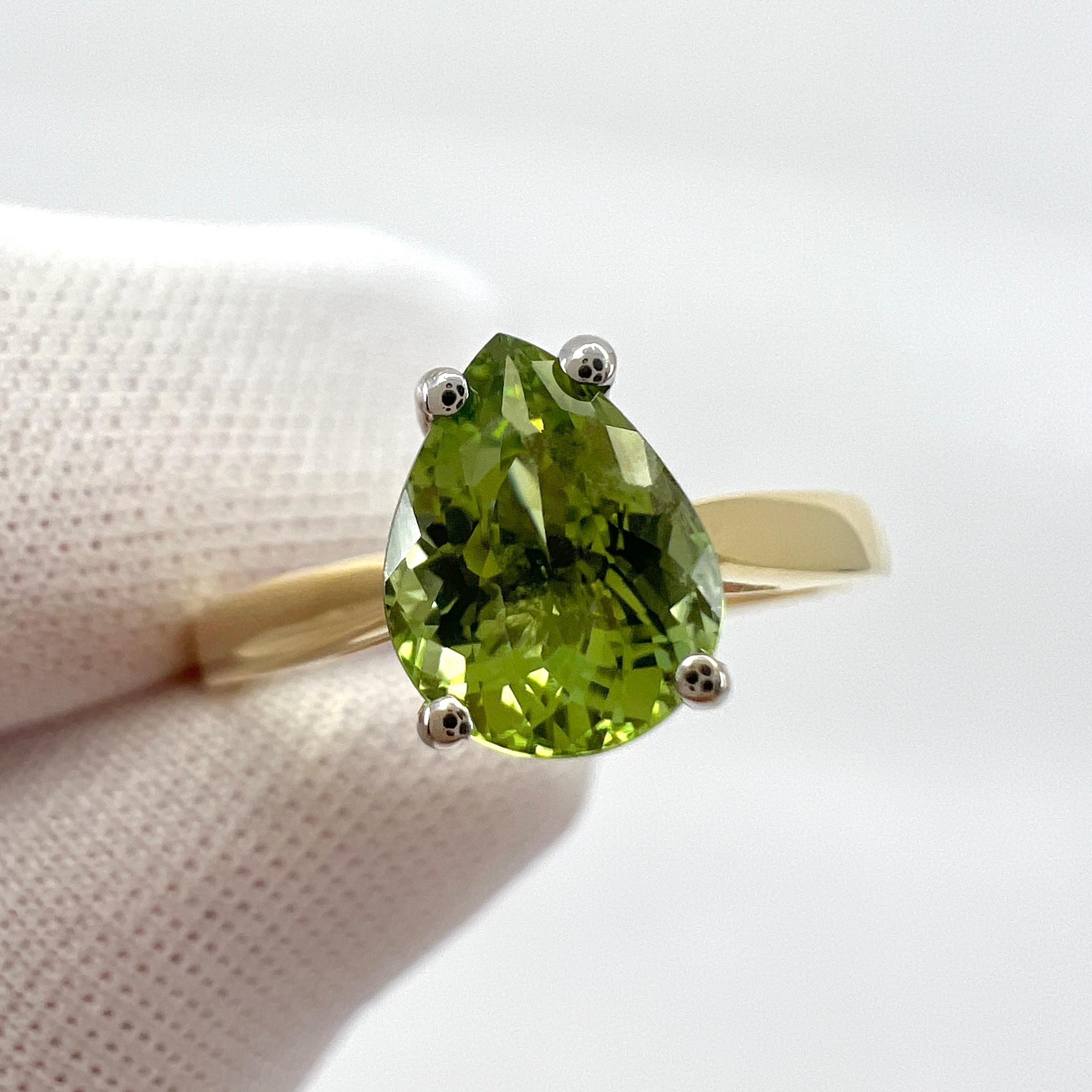 Oval Cut 1.31ct Light Green Tourmaline Pear Cut 18k Yellow And White Gold Solitaire Ring For Sale