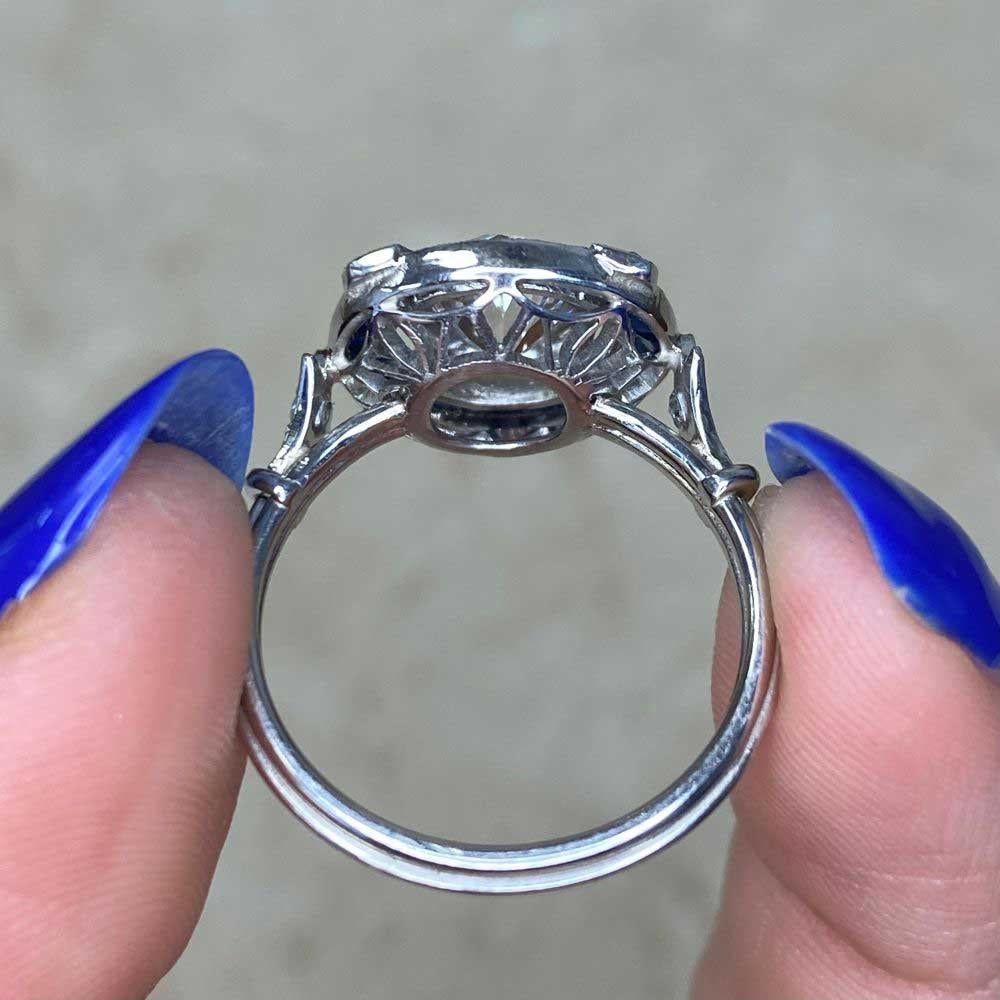1.31ct Old European Cut Diamond Engagement Ring, Diamond&Sapphire Halo, Platinum For Sale 6