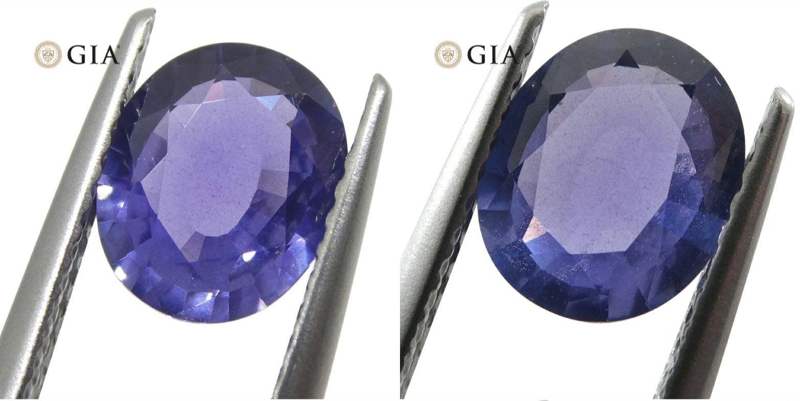 This is a stunning GIA Certified Color Change Sapphire

 

The GIA report reads as follows:

 

GIA Report Number: 2205854247
Shape: Oval
Cutting Style:
Cutting Style: Crown: Brilliant Cut
Cutting Style: Pavilion: Step Cut
Transparency: