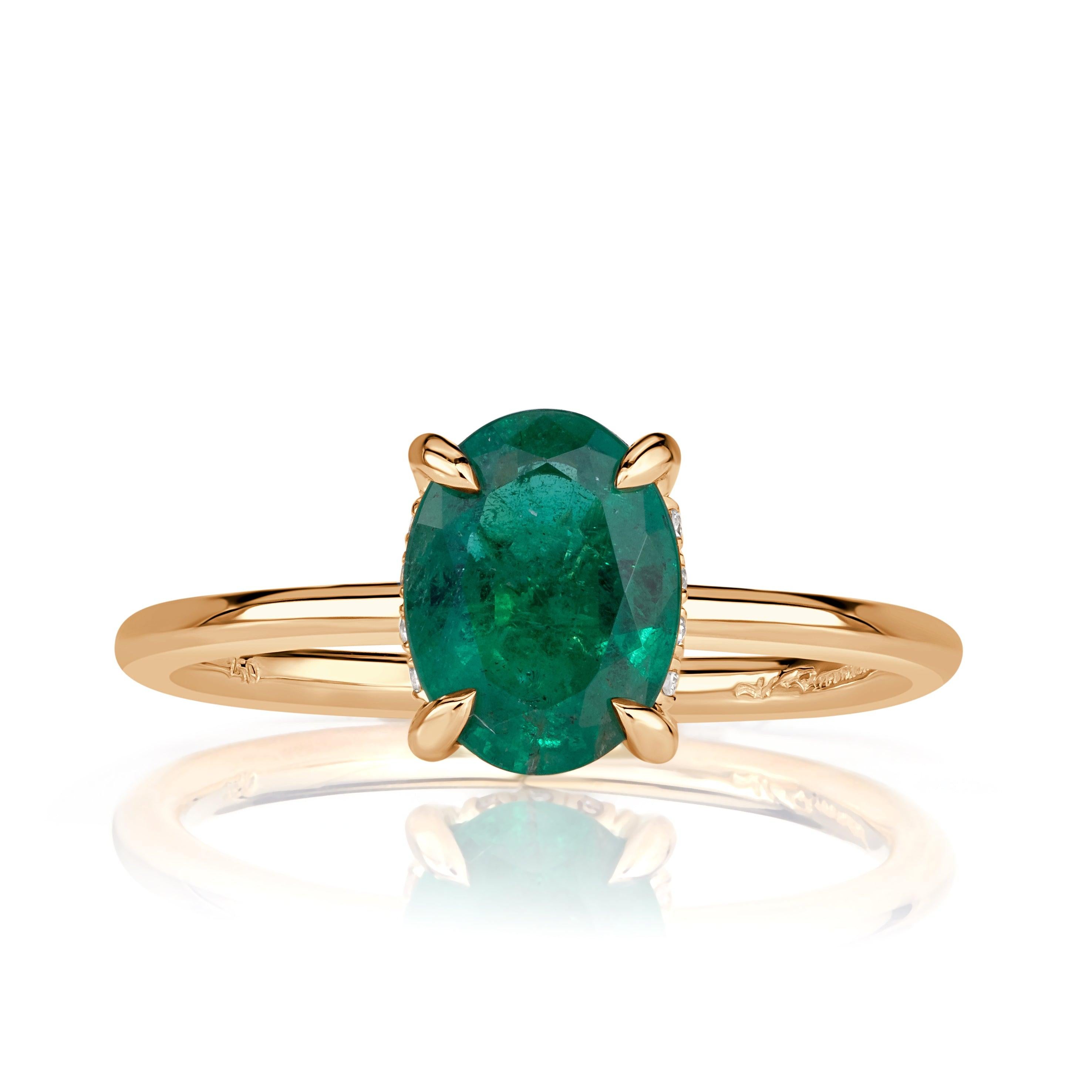 1.31ct Oval Cut Green Emerald Engagement Ring For Sale