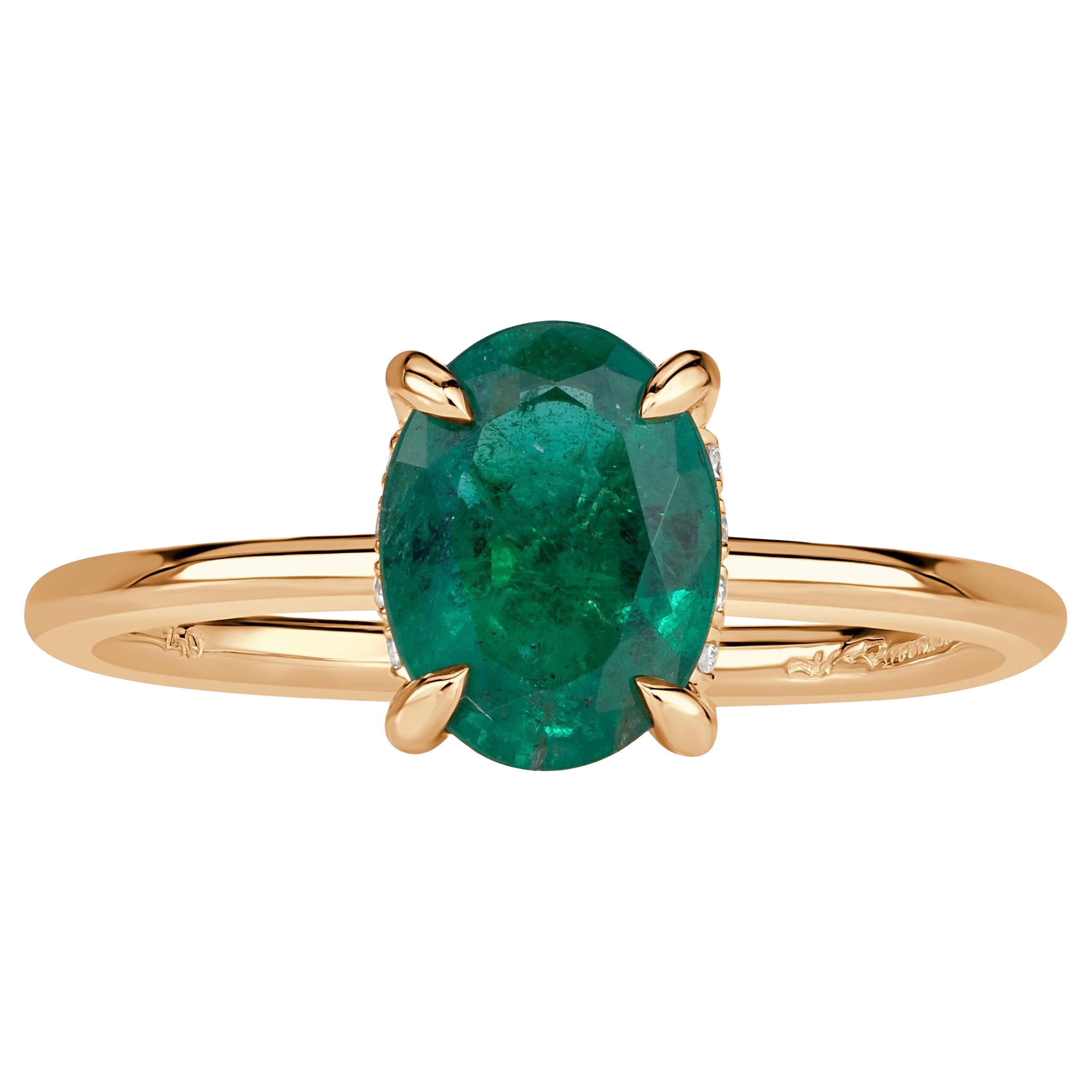 1.31ct Oval Cut Green Emerald Engagement Ring