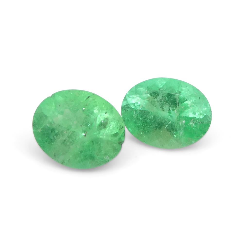 1.31ct Pair Oval Green Emerald from Colombia For Sale 6