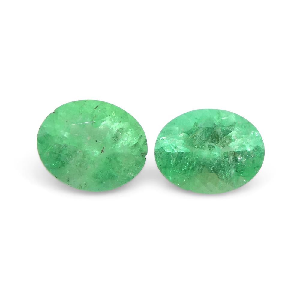 1.31ct Pair Oval Green Emerald from Colombia For Sale 1
