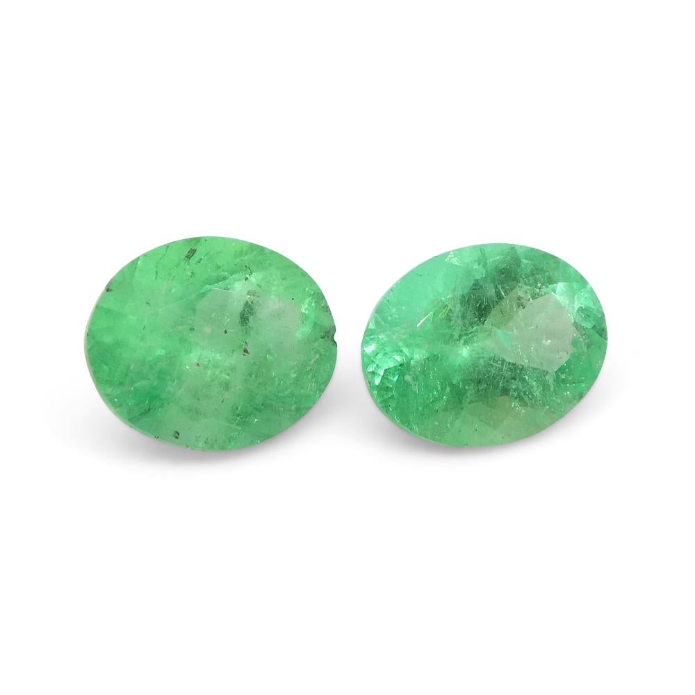 1.31ct Pair Oval Green Emerald from Colombia For Sale 2