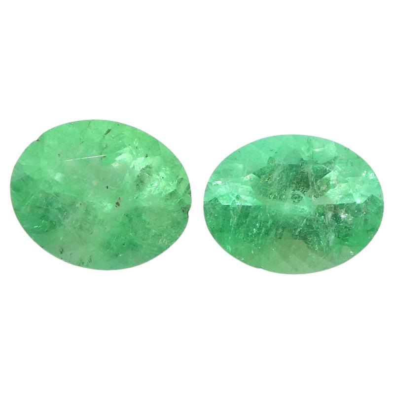 1.31ct Pair Oval Green Emerald from Colombia For Sale