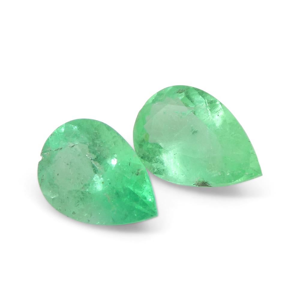 1.31ct Pair Pear Green Emerald from Colombia For Sale 6