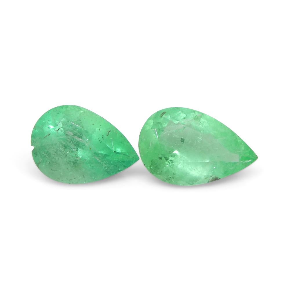 1.31ct Pair Pear Green Emerald from Colombia For Sale 7
