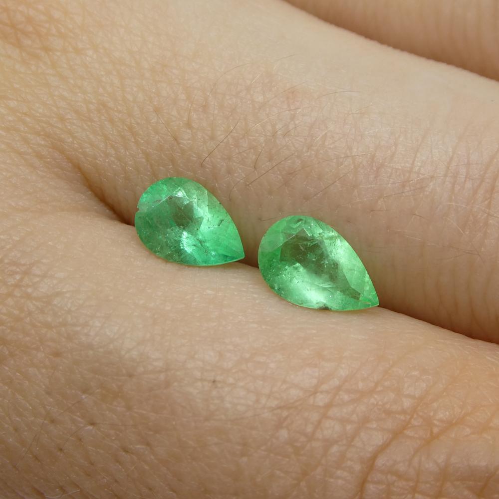1.31ct Pair Pear Green Emerald from Colombia For Sale 8