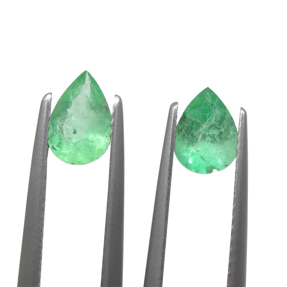 Brilliant Cut 1.31ct Pair Pear Green Emerald from Colombia For Sale