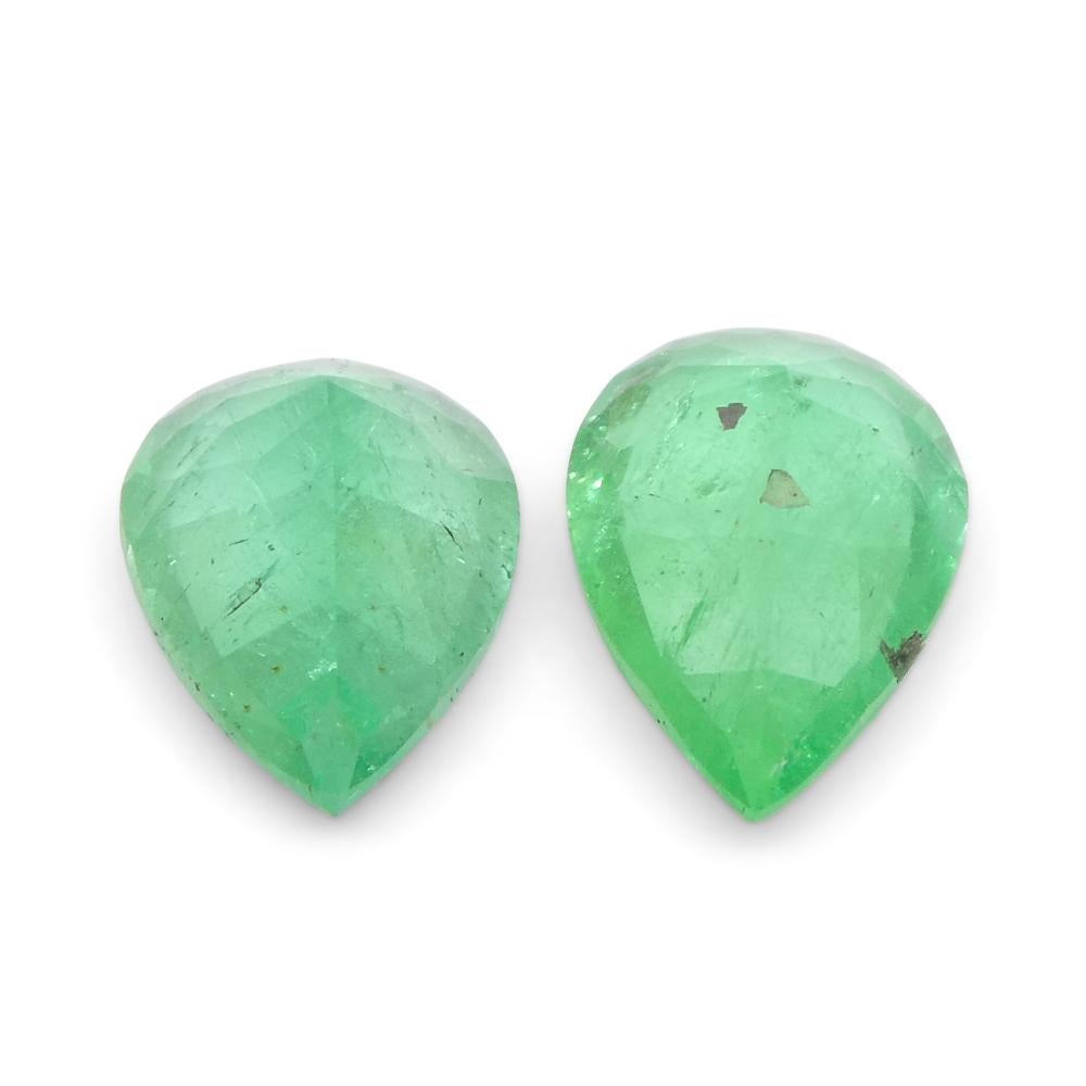 Women's or Men's 1.31ct Pair Pear Green Emerald from Colombia For Sale