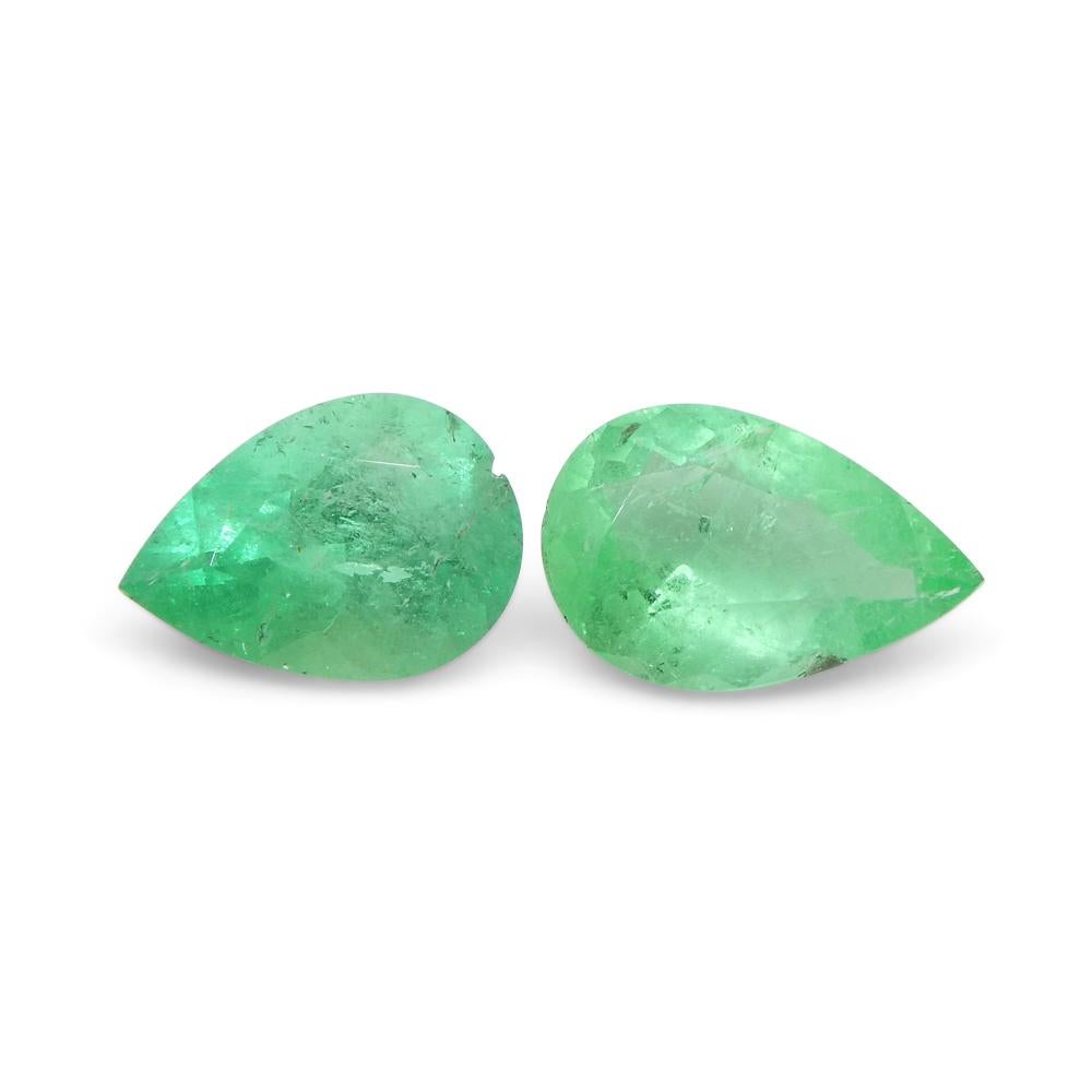 1.31ct Pair Pear Green Emerald from Colombia For Sale 1