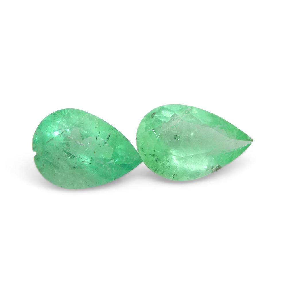 1.31ct Pair Pear Green Emerald from Colombia For Sale 2