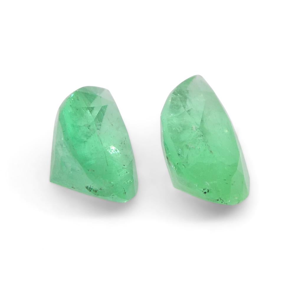 1.31ct Pair Pear Green Emerald from Colombia For Sale 3