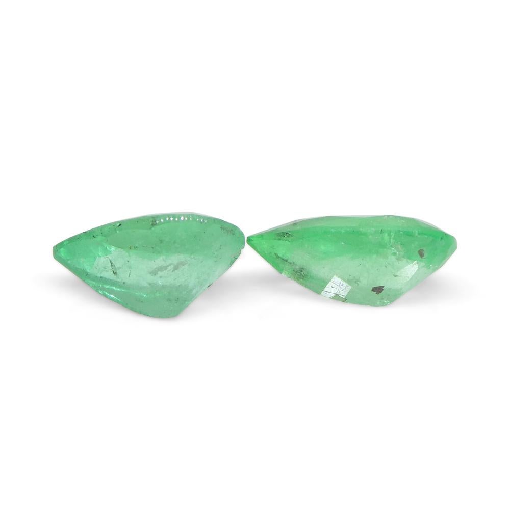 1.31ct Pair Pear Green Emerald from Colombia For Sale 4