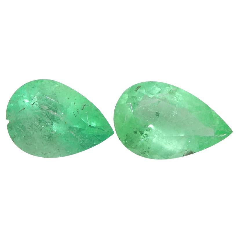 1.31ct Pair Pear Green Emerald from Colombia For Sale