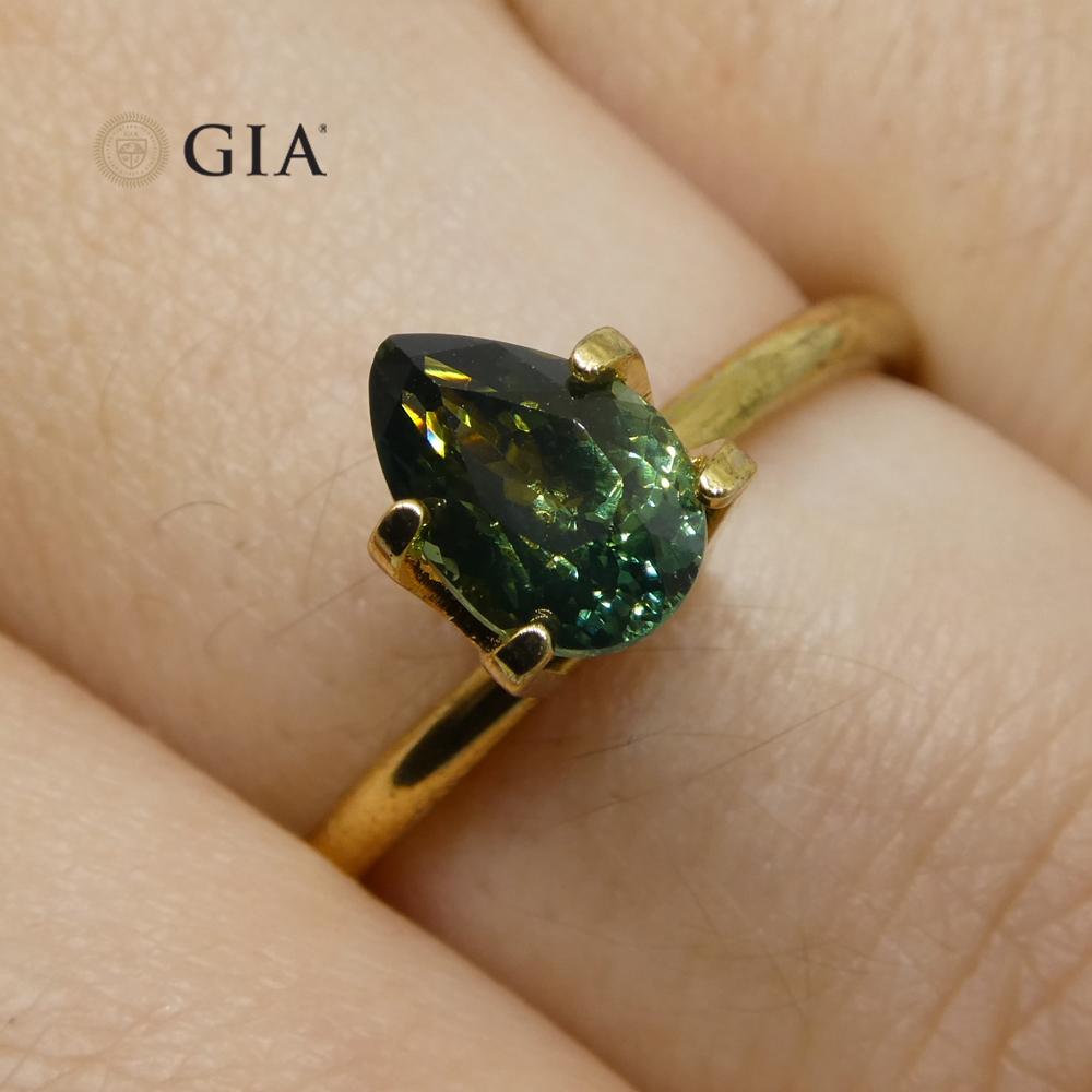 1.31 Carat Pear Teal Green Sapphire GIA Certified Unheated In New Condition For Sale In Toronto, Ontario