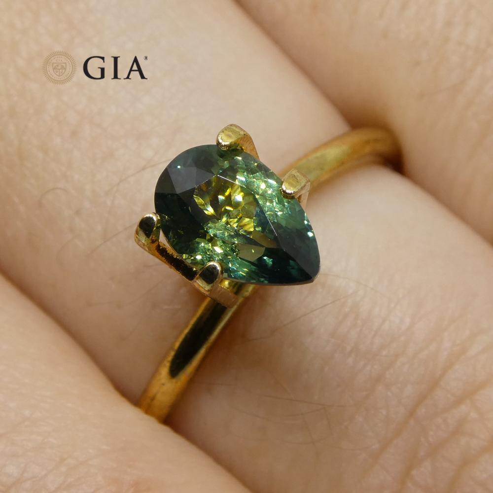 Brilliant Cut 1.31ct Pear Teal Green Sapphire GIA Certified Unheated For Sale
