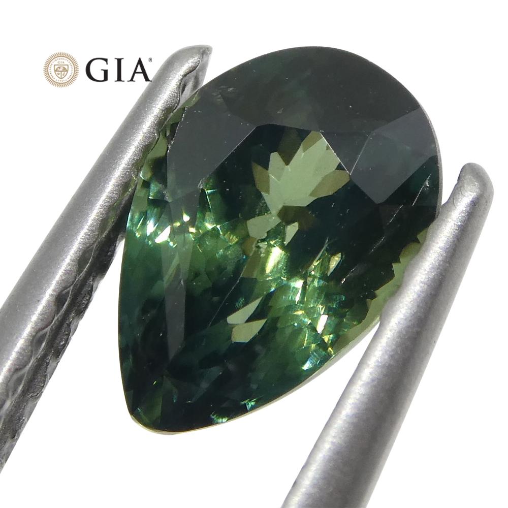 Women's or Men's 1.31 Carat Pear Teal Green Sapphire GIA Certified Unheated For Sale