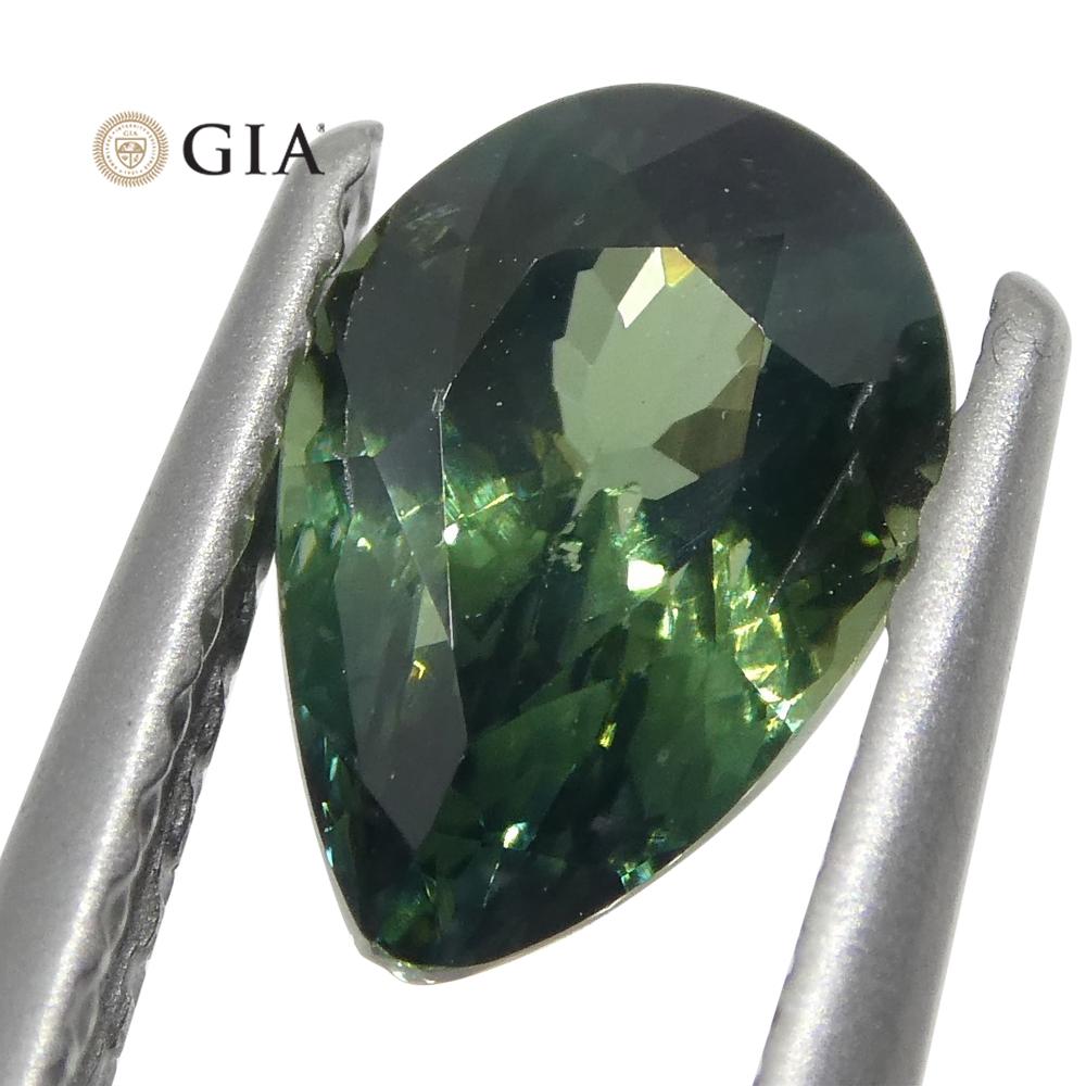 1.31ct Pear Teal Green Sapphire GIA Certified Unheated In New Condition For Sale In Toronto, Ontario