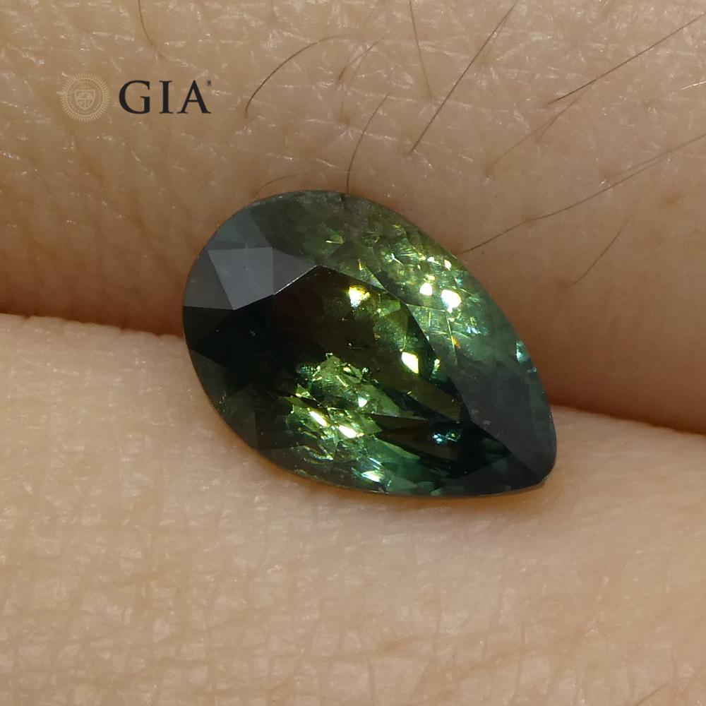 1.31 Carat Pear Teal Green Sapphire GIA Certified Unheated For Sale 1