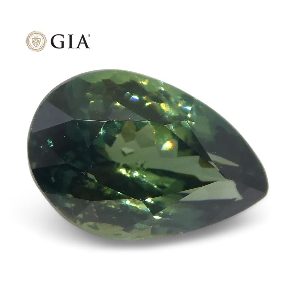 1.31 Carat Pear Teal Green Sapphire GIA Certified Unheated For Sale 2