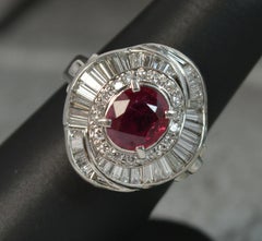 1.31 Carat Ruby 1.16 Carat Diamond Solid Platinum Cluster Ring