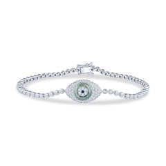1,31ctw Lünette gefasste rundesste Diamant Evil Eye Armband, 18k Weißgold