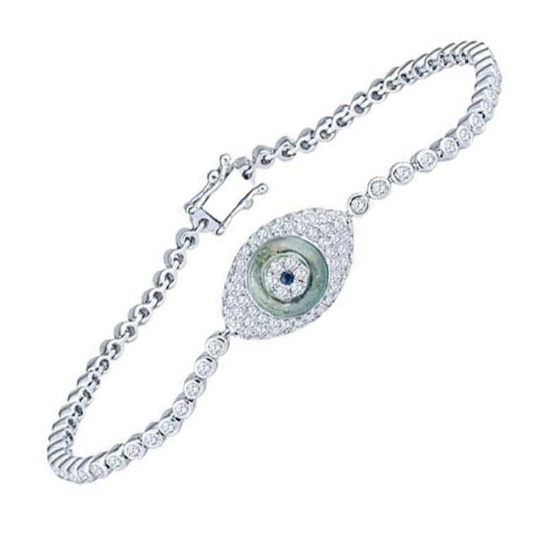 1.31ctw Bezel Set Round Diamond Evil Eye Bracelet, 18k White Gold For Sale