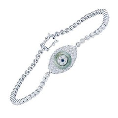 1.31ctw Bezel Set Round Diamond Evil Eye Bracelet, 18k White Gold