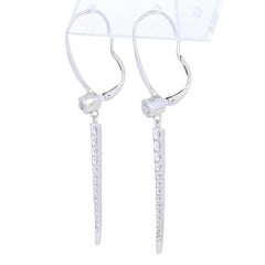 1.31 Carat Crown of Light Diamond Earrings, 14 Karat White Gold Pierced Dangles