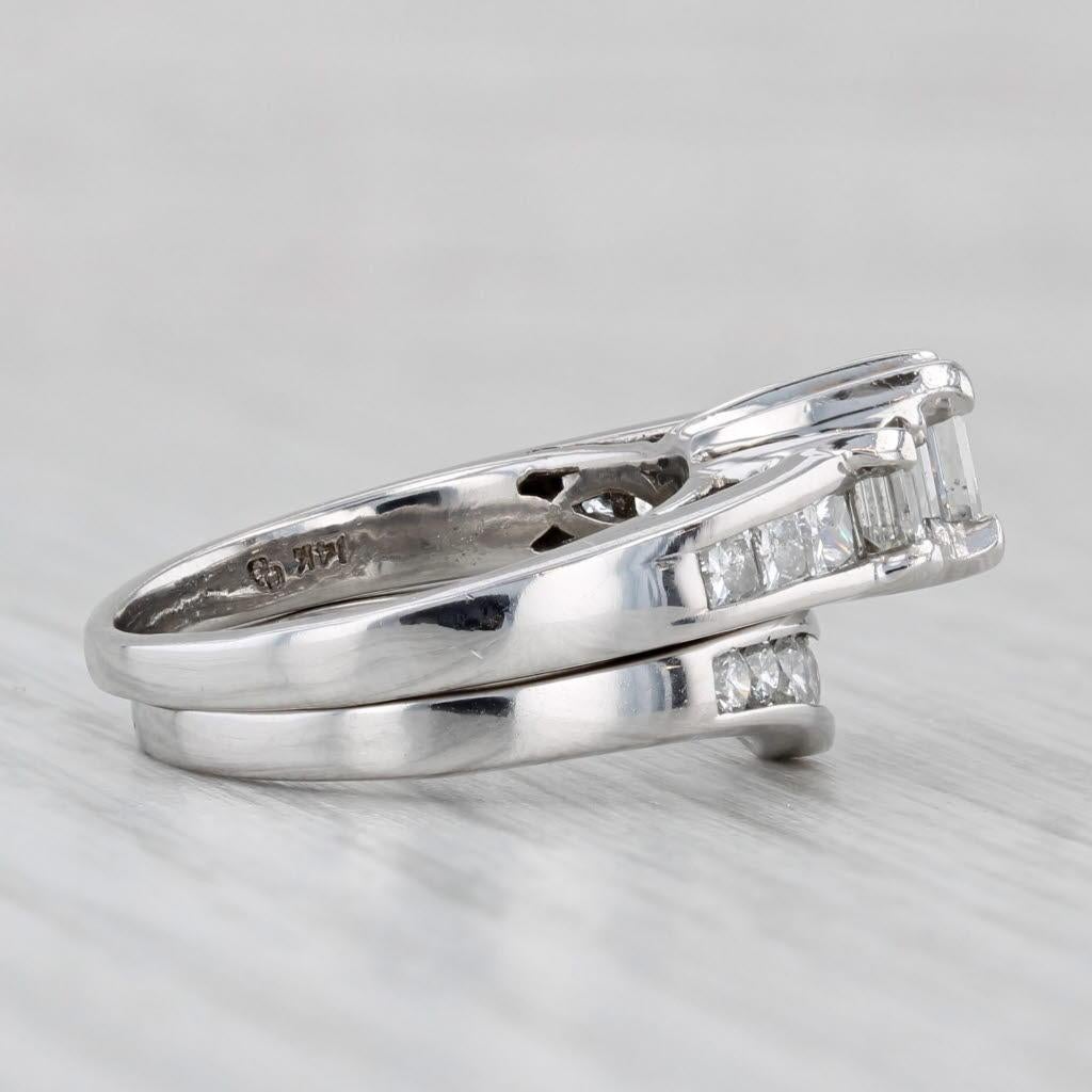 Anillo de compromiso de 3 piedras con diamantes de 1,31 ctw Juego nupcial de oro de 14k talla 5,75 en Bueno estado para la venta en McLeansville, NC