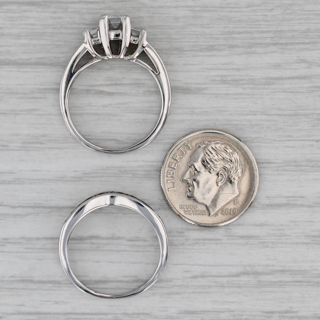 Anillo de compromiso de 3 piedras con diamantes de 1,31 ctw Juego nupcial de oro de 14k talla 5,75 en venta 2