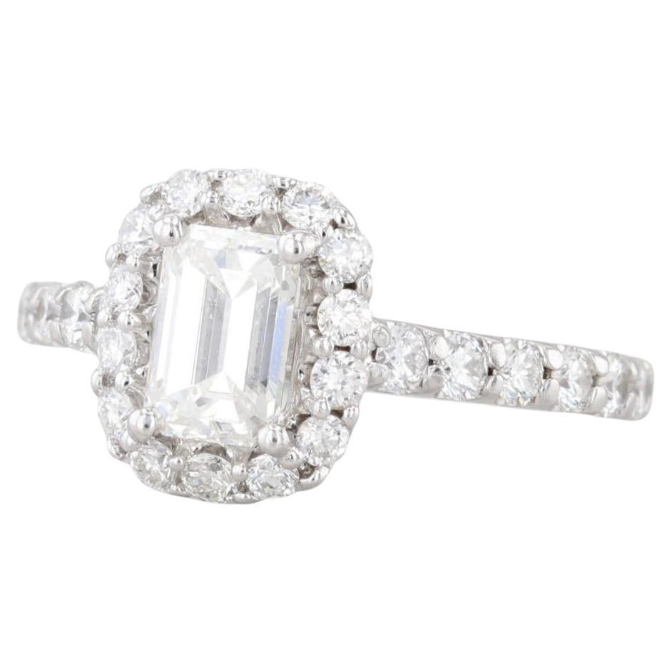 1.31ctw Emerald Cut Diamond Halo Engagement Ring 14k White Gold Size 4.5 GIA