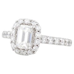 1,31 Karat Smaragdschliff Diamant Halo Verlobungsring 14k Weißgold Größe 4,5 GIA