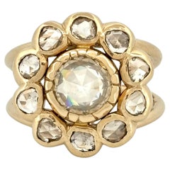 1.32 + 1.04 Ct Natural Rose Cut Diamond Art Deco Statement Ring in 18K Gold