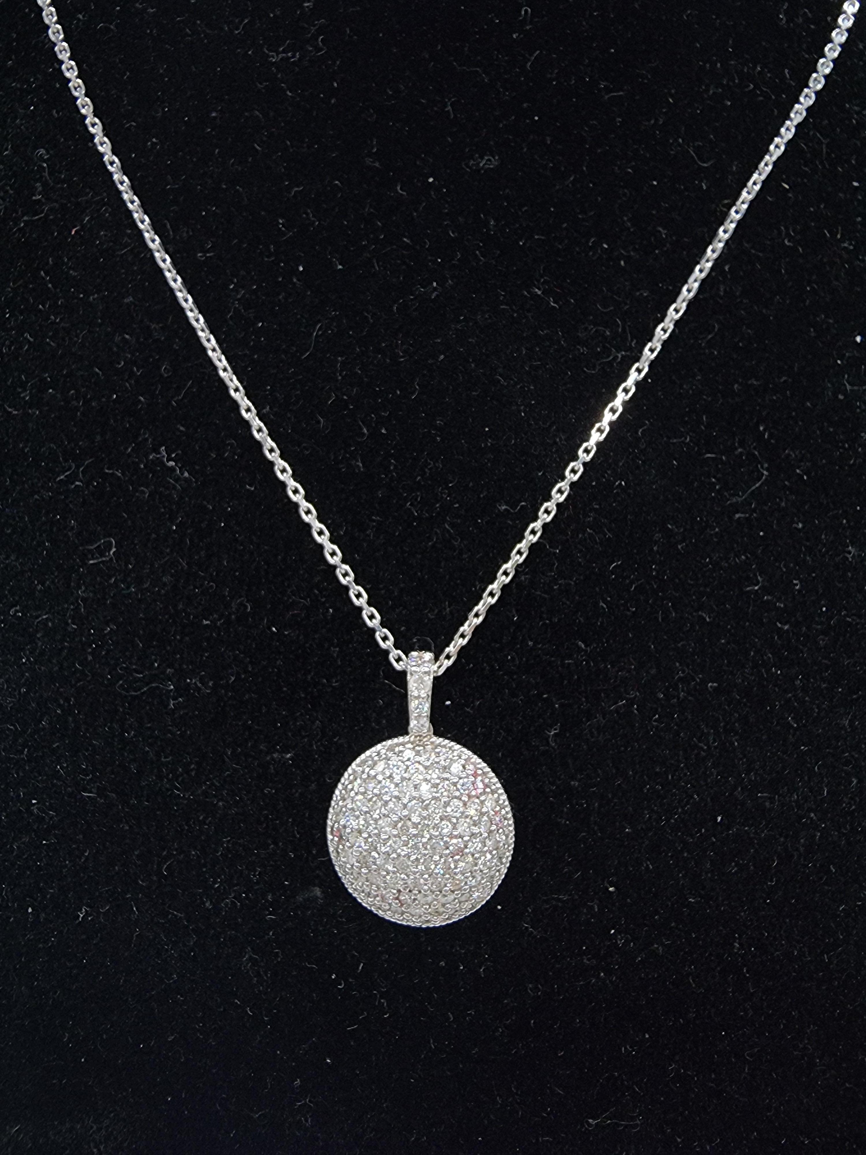 1.33 Carat Circle Shape Half Moon Diamond Pendant White Gold 14 Karat In New Condition In Great Neck, NY
