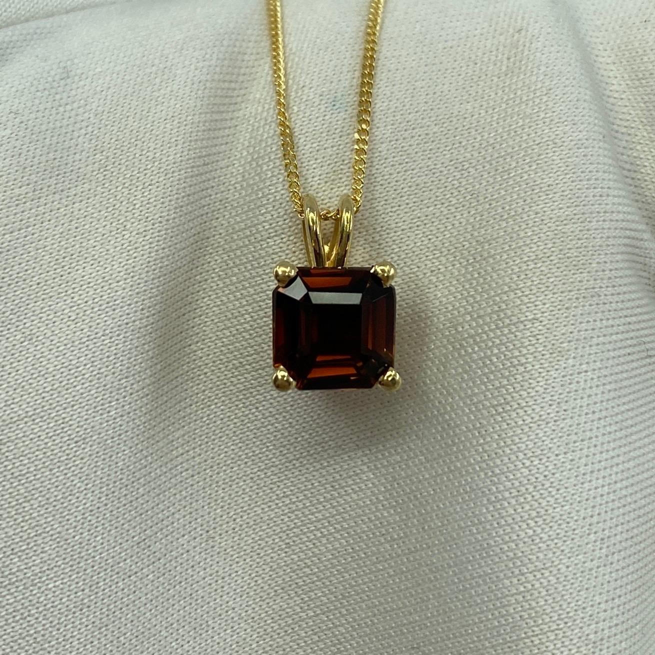 1.32 Carat Deep Orange Tourmaline Emerald Cut 18 Karat Yellow Gold Pendant 7