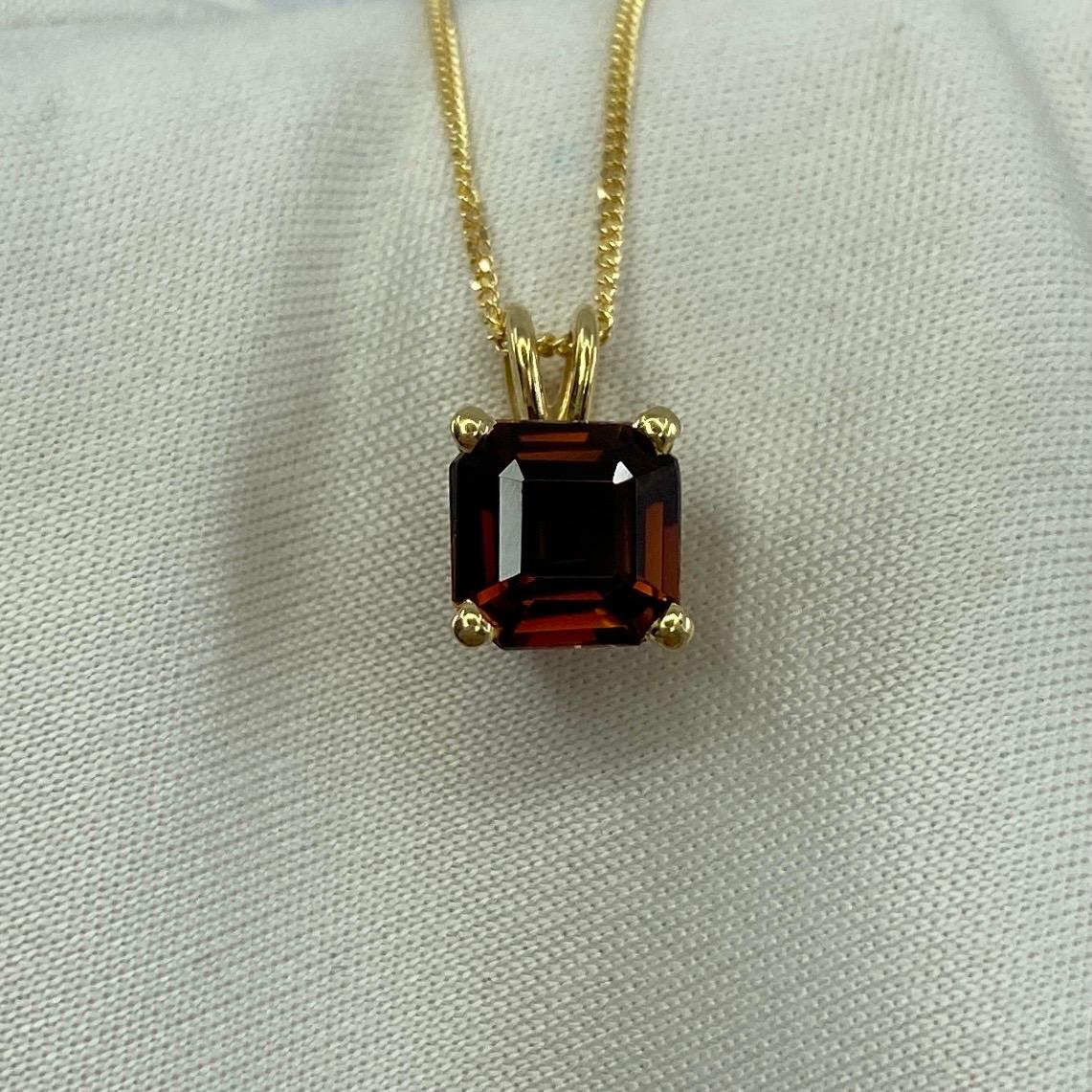 Deep Orange Tourmaline Emerald Cut 18 Karat Yellow Gold Pendant Necklace.

Beautiful 1.32 carat tourmaline with a deep orange colour, excellent clarity and an excellent emerald cut.
Set in a fine 18k yellow gold solitaire pendant.

The pendant is