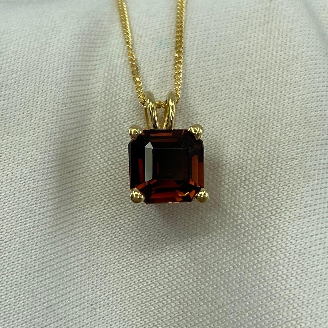 1.32 Carat Deep Orange Tourmaline Emerald Cut 18 Karat Yellow Gold Pendant In New Condition In Birmingham, GB