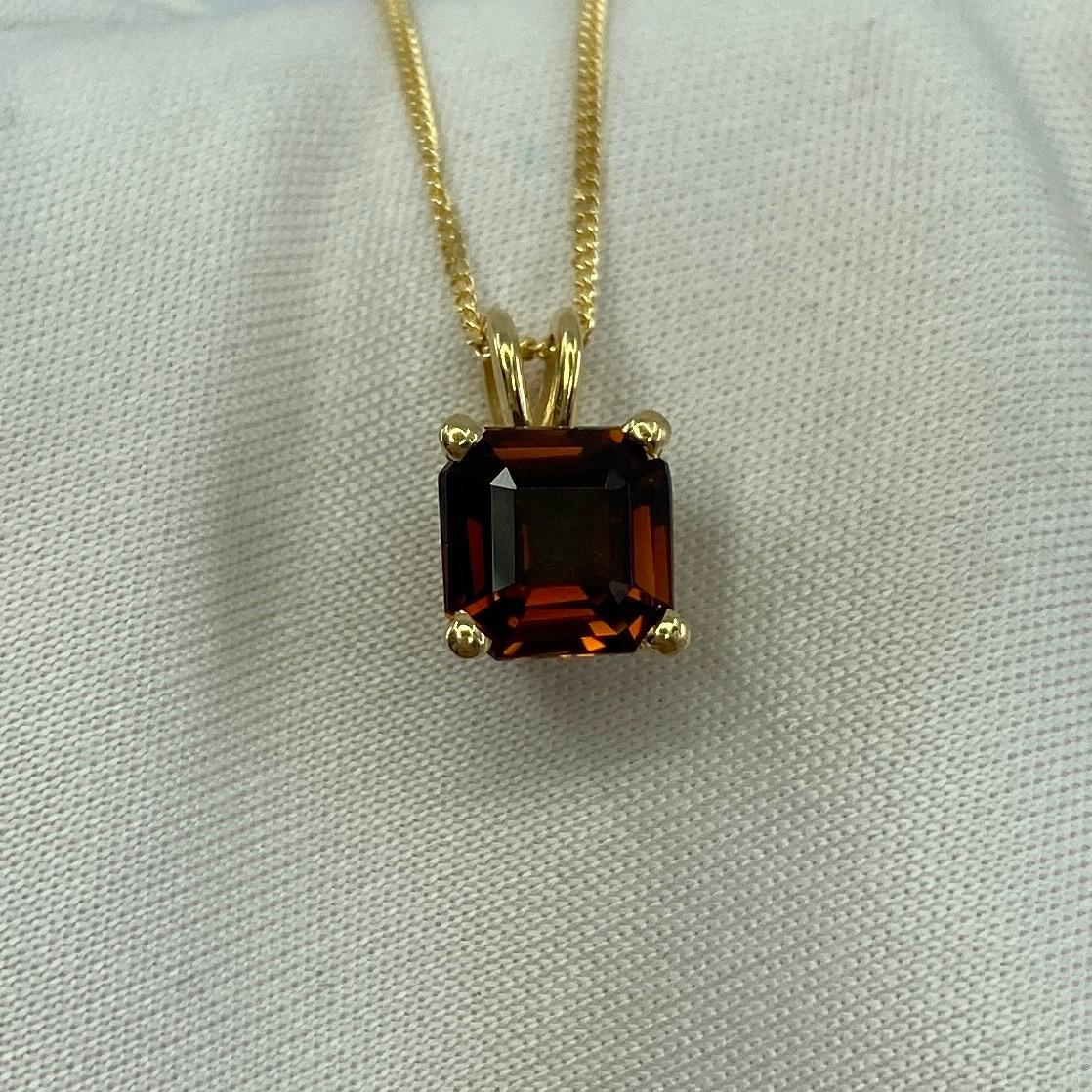 1.32 Carat Deep Orange Tourmaline Emerald Cut 18 Karat Yellow Gold Pendant 4