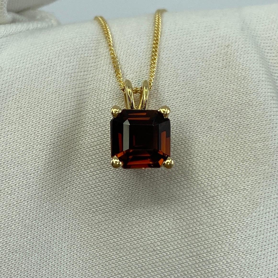 1.32 Carat Deep Orange Tourmaline Emerald Cut 18 Karat Yellow Gold Pendant 5