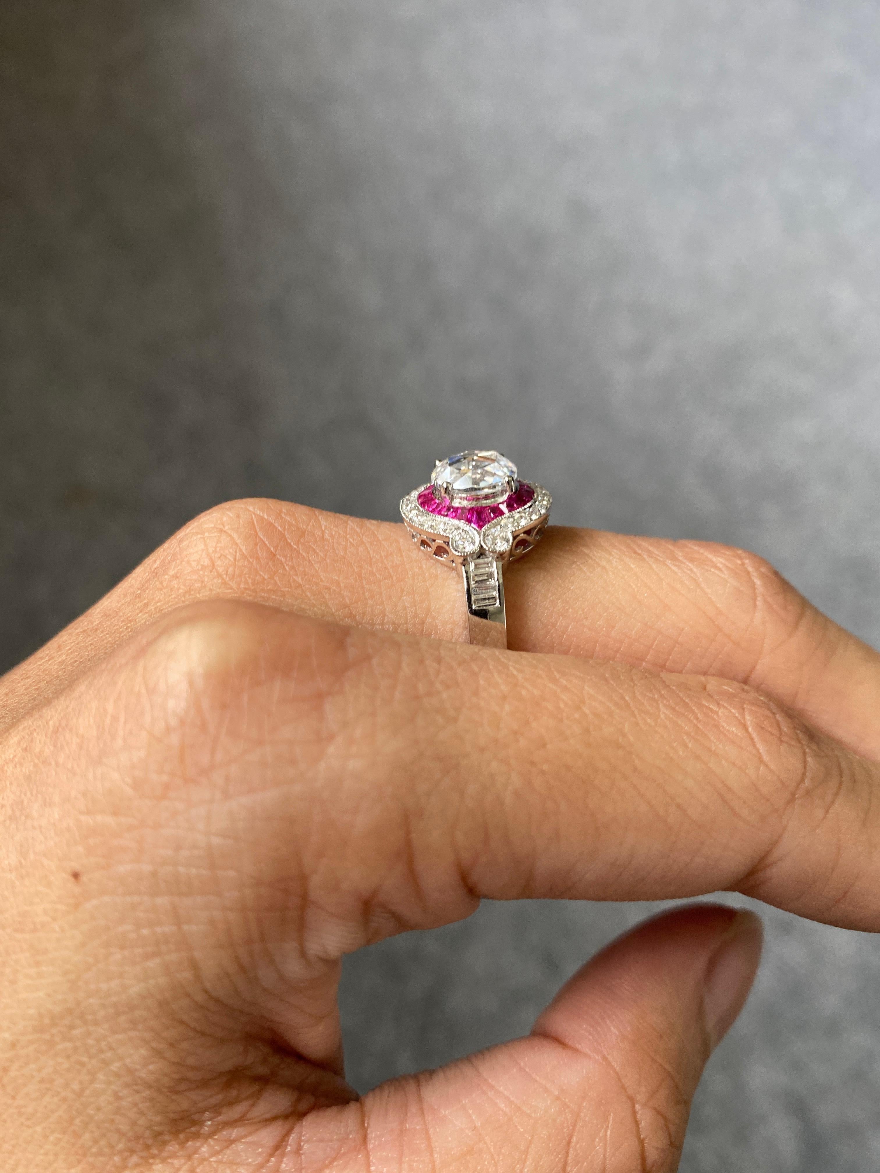 1.32 Carat Diamond and Ruby Solitaire Engagement Ring In New Condition For Sale In Bangkok, Thailand