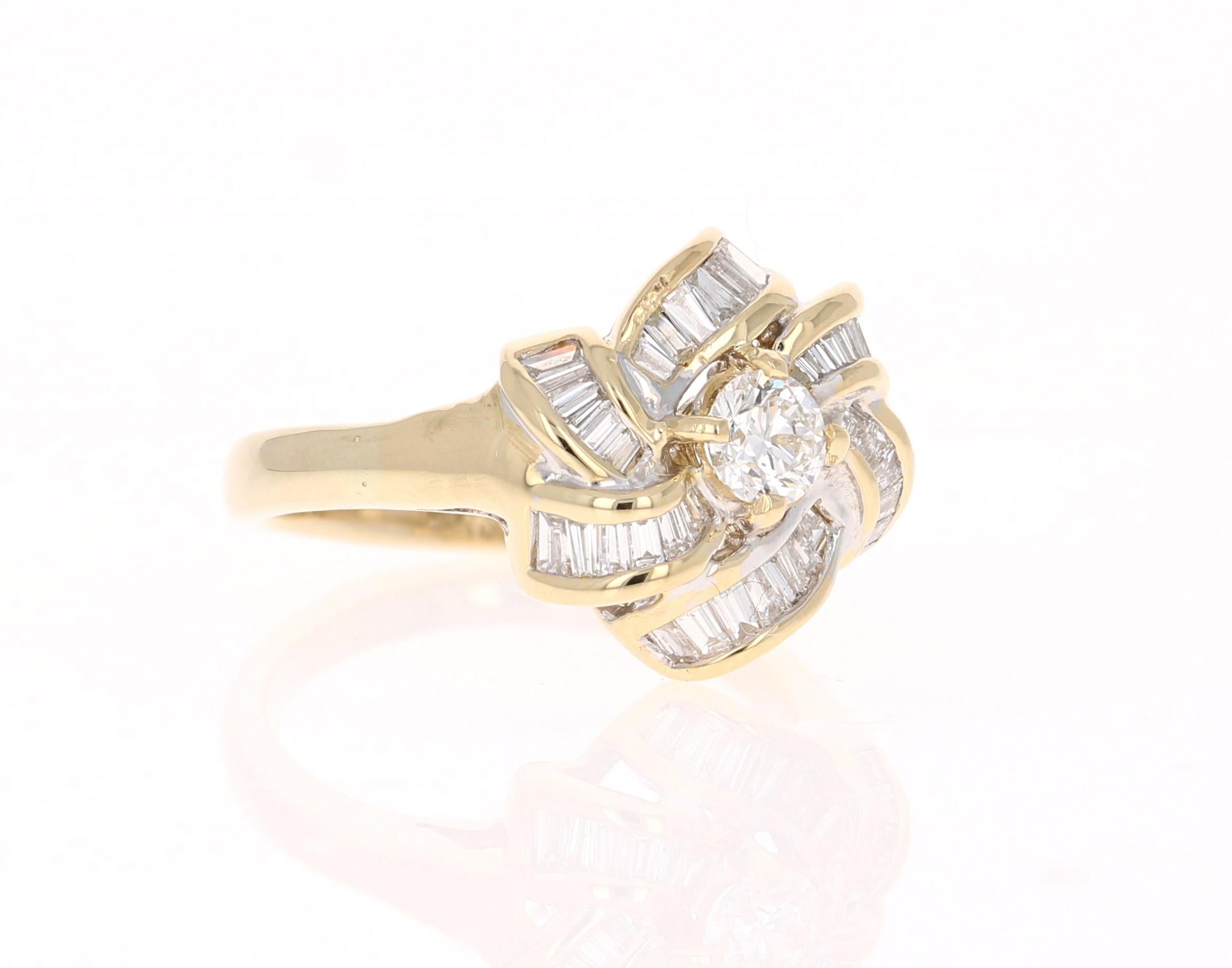 Classy Baguette and Round Cut Diamond Cluster Ring

This ring has a round cut diamond weighing 0.37 Carats. It has 36 Baguette Cut Diamonds weighing 0.95 Carats. The total carat weight of the ring is 1.32 Carats. 

Crafted in 14 Karat Yellow Gold