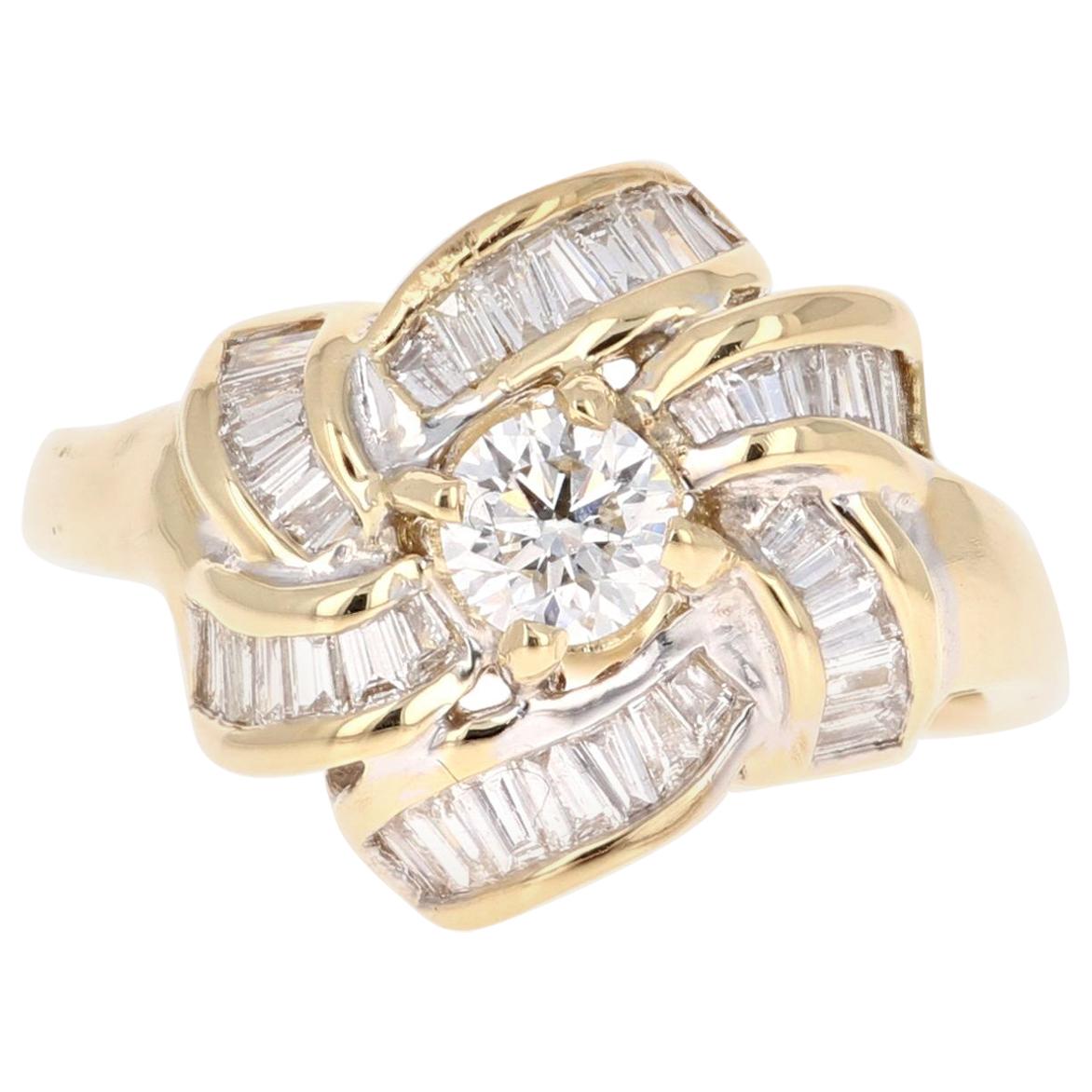 1.32 Carat Diamond Cluster 14 Karat Yellow Gold Ring For Sale