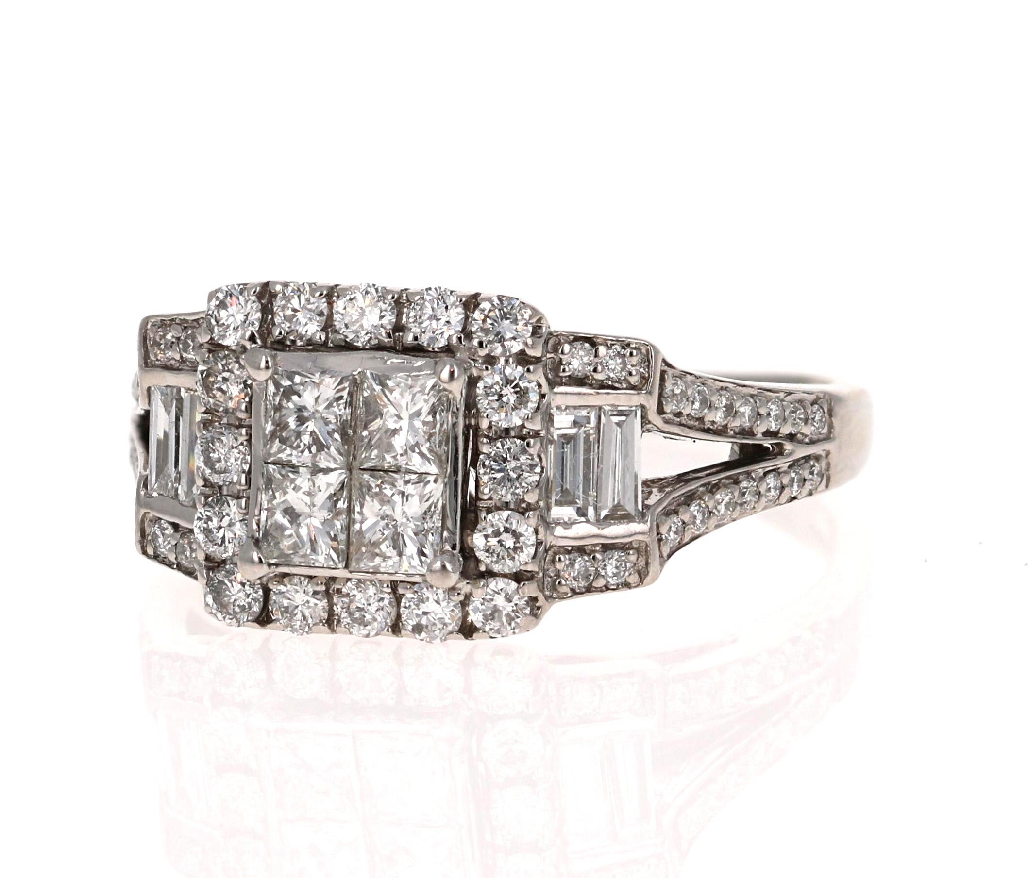  Stylish, Cluster Ring which gives an effect of a large look from afar!   This ring would make a great Engagement ring for someone on a budget.  What a great price for the value and look!

There are a cluster of Round Cut, Princess Cut and Baguette