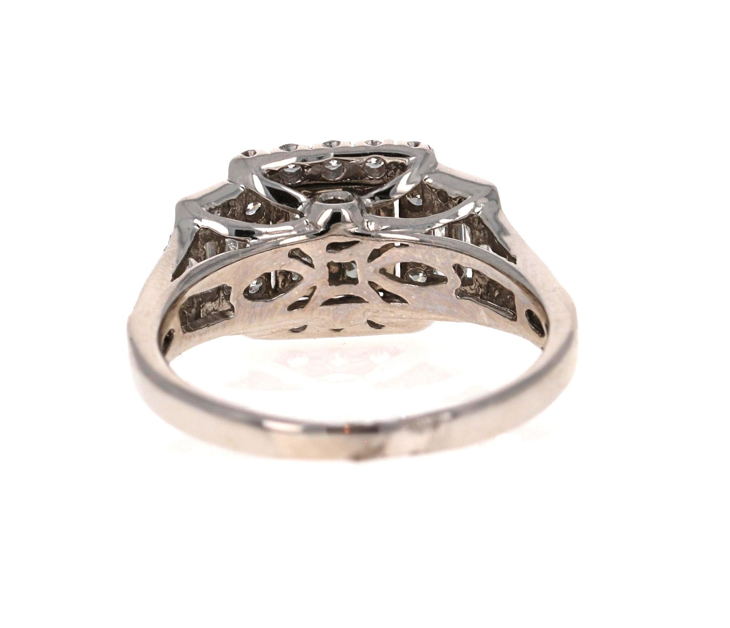 Contemporary 1.32 Carat Diamond Cluster Ring 14 Karat White Gold For Sale
